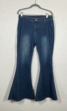 Flared Bellbottoms Stretch Jeans Boho 70s Inspired Retro Dark Wash S:XL Hippie