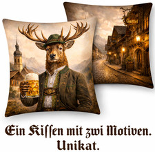 Hirsch Kissen Bayern Tracht Vintage 45x45 inkl. Füllung Dekokissen Geschenk
