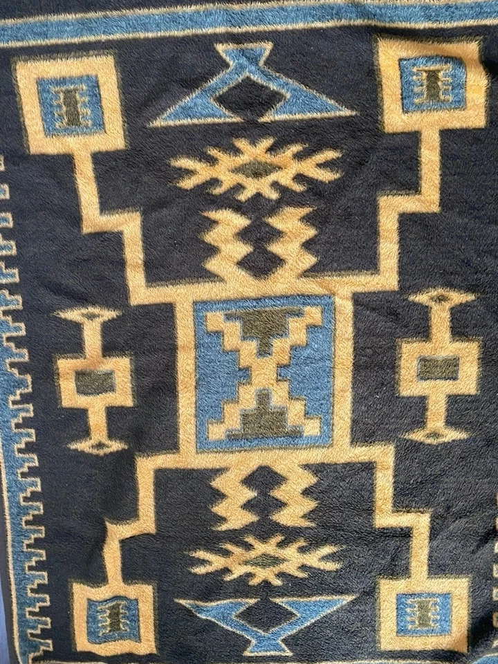 Vtg Ibena Southwest Aztec Throw Blanket Reversible Acrylic Brown Orange Green  - Image 4 of 4