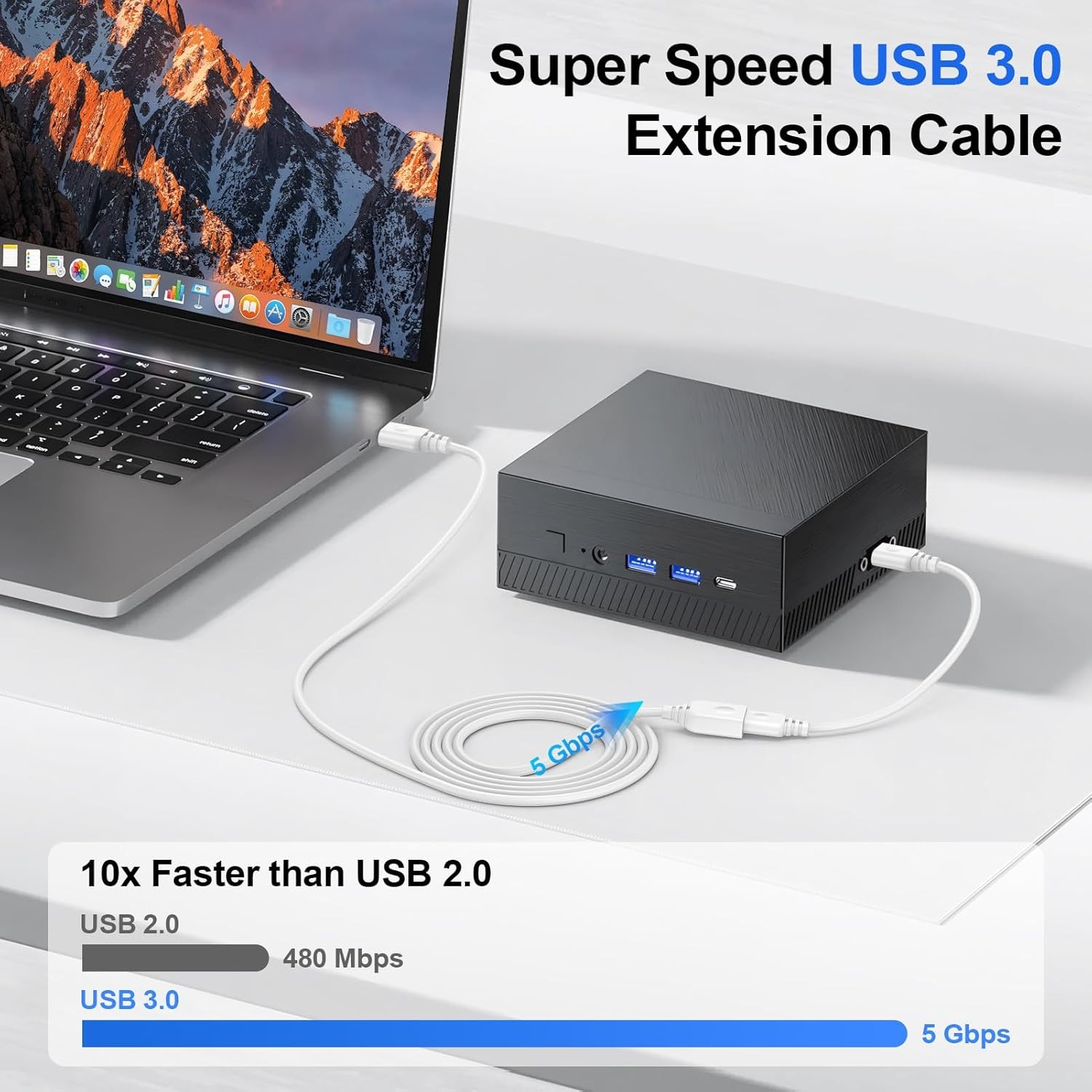 10FT USB to USB Extension Cord White Type A to Type A Extender Cable to USBA Ext