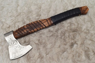 Custom Handmade Carbon Steel Viking axe Bearded Axe With rose wood Handle#B-715