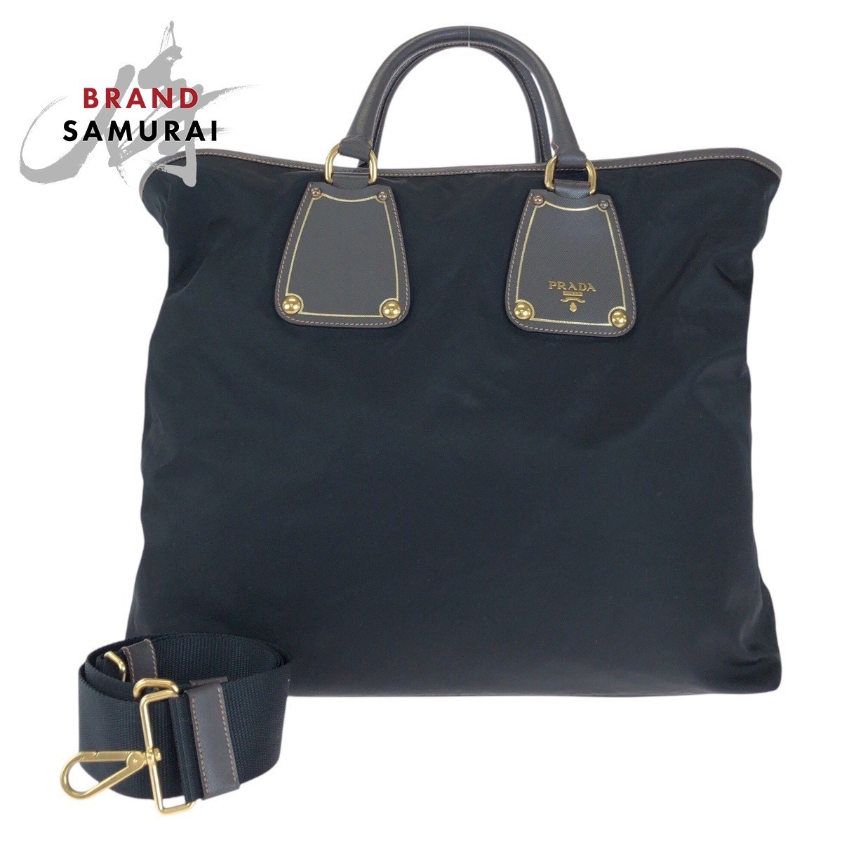 Prada Tessuto Saffiano Black Leather Nylon 2-Way Tote Shoulder Bag 411171