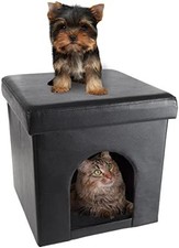 Collapsible Cat House Ottoman with Footrest Cushioned Top