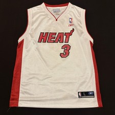 Vintage Miami Heat Jersey Boys Large White NBA Basketball Dwyane Wade 3 Reebok