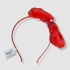  32 Bari Lynn Kid's Girl's Red Faux Fur Headband with Pearls