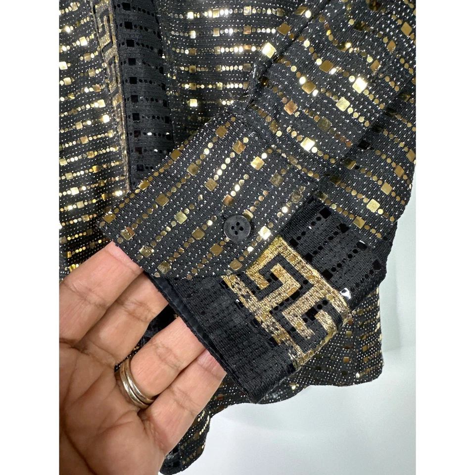 Barabas Long Sleeve 90s Look Sequin Button Down Mens Shirt Size L - Image 4 of 4