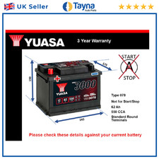 Battery fits BUICK CENTURY SKYLARK 2.8 3.3 5.7D 78 to 91 Yuasa 078 550A 62Ah New