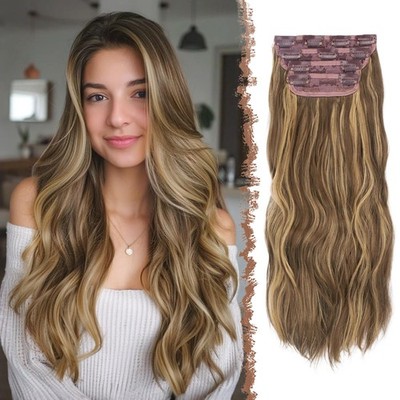FESHFEN Clip in goldbraune und blonde Verlängerungen 50 cm