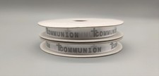 Communion Ribbon with Holy Cross - Silver Embossed  - 10 Yards x 3/8
