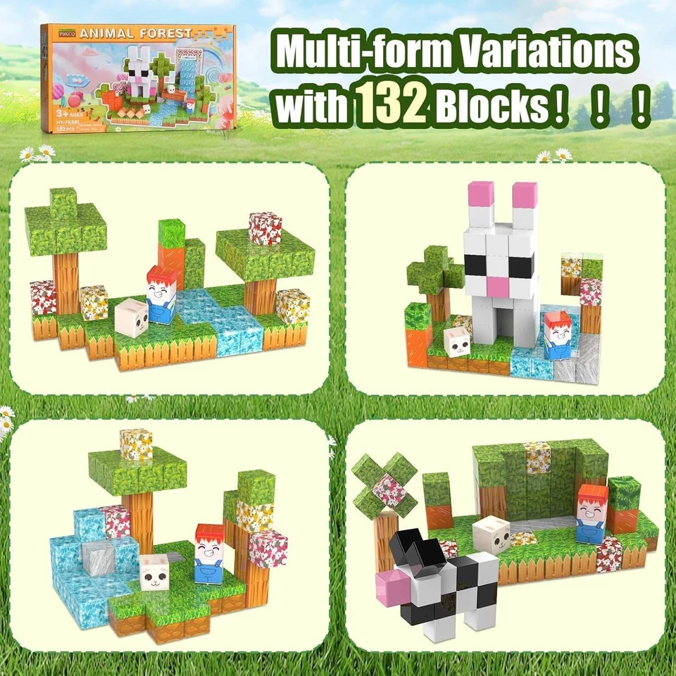 PBKCQ Animal Forest 132 piezas bloques de construcción magnéticos juguetes para niños pequeños, construir bosque con Foto 3 de 4