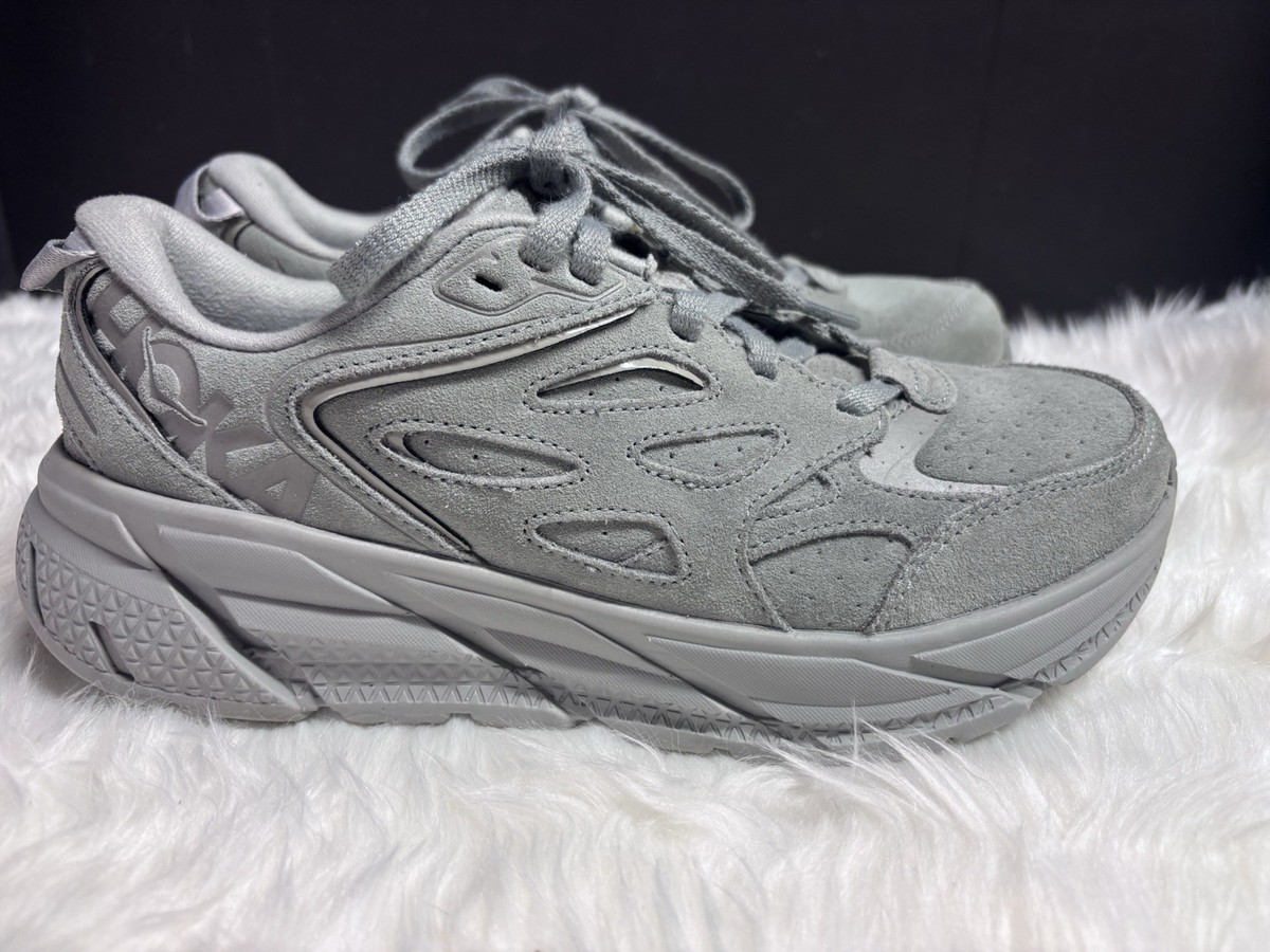 Hoka One Clifton L Suede Grey Running Shoe Size 6.5 M 7.5 W