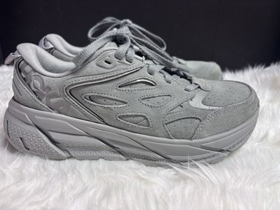 Hoka One Clifton L Suede Grey Running Shoe Size 6.5 M 7.5 W