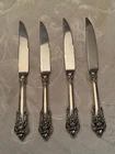 GRANDLE BAROQUE BY WALLACE STERLING SILVER STEAK KNIFE SET 4 PC HH CUSTOM 8 1/2'
