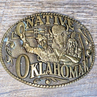 NATIVE OKLAHOMAN Solid Brass Belt Buckle First Edition #66 Award Design Metals