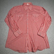 Vtg 70s Western Pearl Snap Shirt Mens L Red White Checkered Picnic Rodeo Style