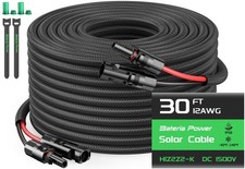 30FT Twin Wire Solar Panel Extension Cable, 12 Gauge PV Wire with IP68 Female...
