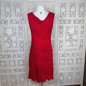 Vintage Red Floral Drape Neck Dress Sz Medium Romantic Coquette Whimsigoth