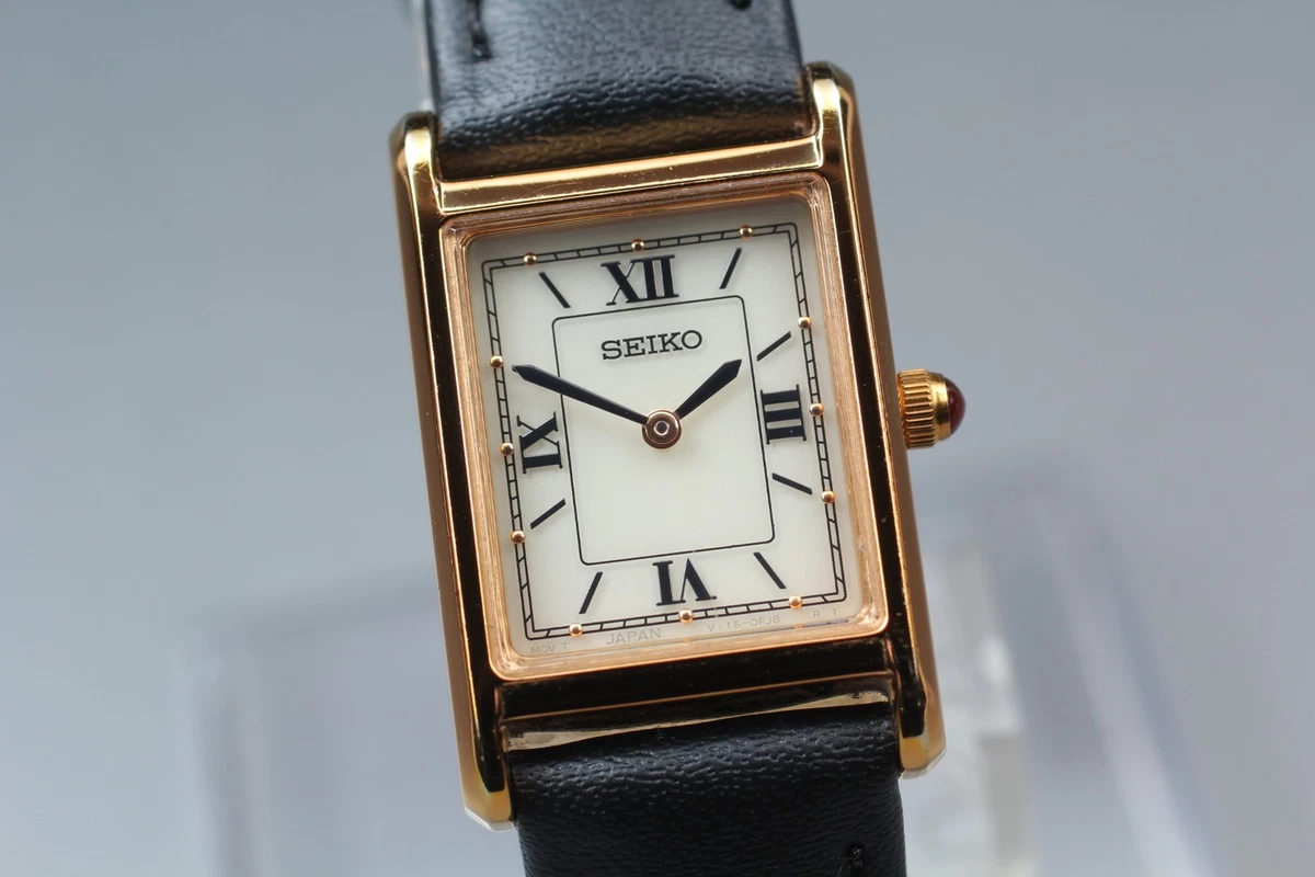 SEIKO Solar V115-0CJ8 Gold Roman Dial Tank 18mm Quartz Women’s Watch Black Calf ????? ????? ???? ??????? ???  main image 2