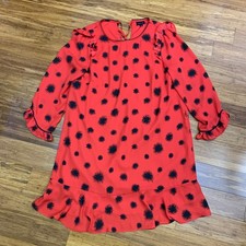 WHO WHAT WEAR Red Black Spiky Starburst Print Ruffle Sleeve Dress Women's Medium