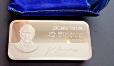 ZACHARY TAYLOR STERLING SILVER 5000 GRAINS DANBURY MINT PRESIDENTIAL BAR PROOF