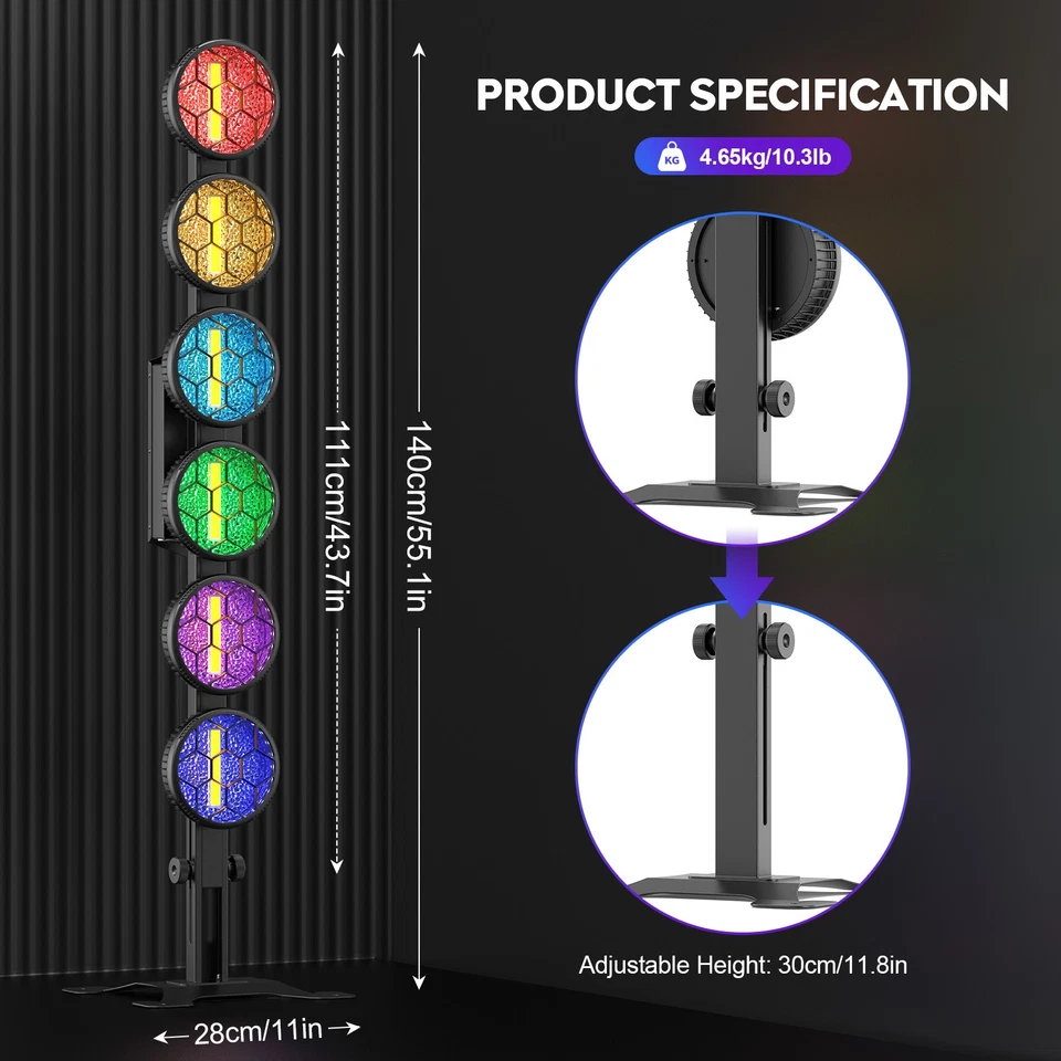 Vintage Stage Light 6x50W Gold COB 168 RGB LEDs DMX512 Point Control Retro Beam - Image 4 of 4