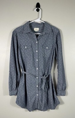 Levis Shirt Dress Womens Medium Blue Cotton Roll Tab Cotton Tie Western Cottage