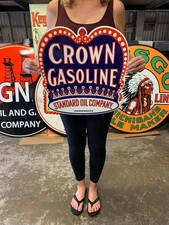 Antique Vintage Old Style Sign Crown Gasoline Standard Oil Made in USA