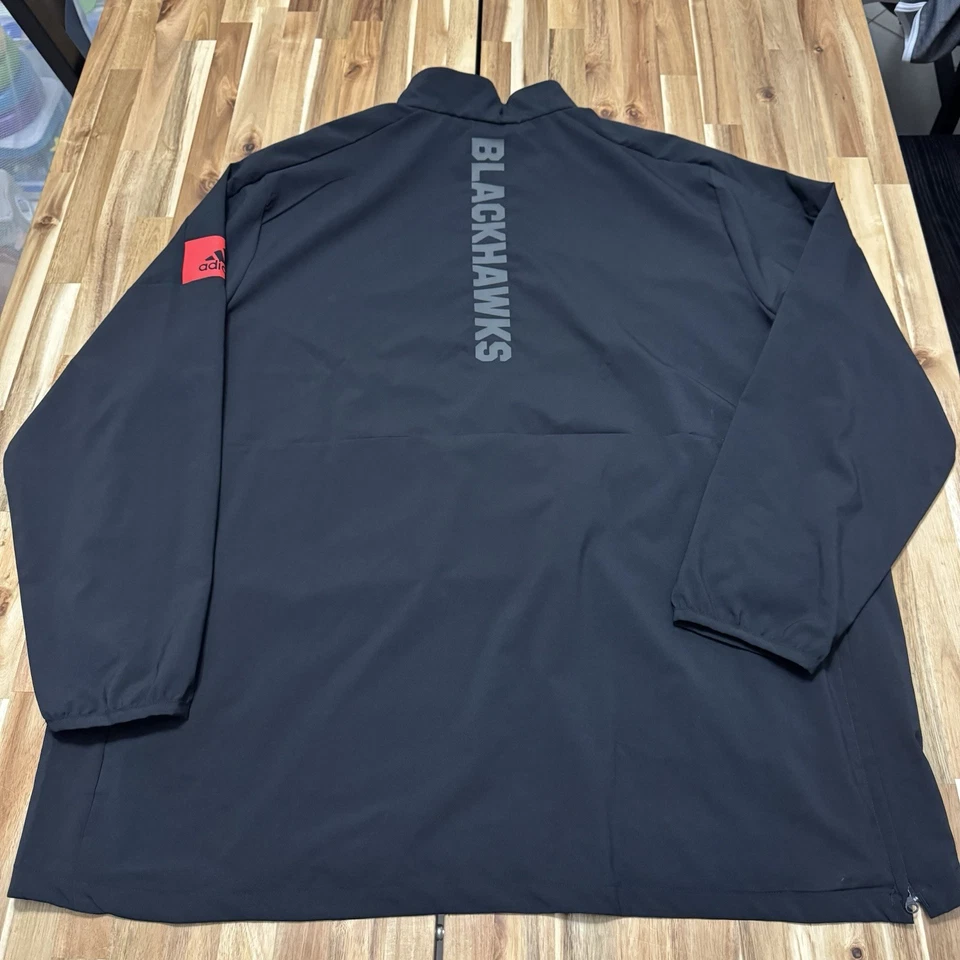 Chicago Blackhawks Pullover Mens 2XL Adidas Black 1/2 Zip Lightweight NHL Hockey - Image 4 of 4