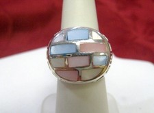 925 STERLING SILVER MULTI COLORED INLAY MOP MOTHER OF PEARL RING BAND SIZE 6