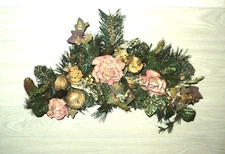 Home Interiors Wall Swag Pink Roses, Pinecones, Apples, Eucalyptus, Bird's Nests