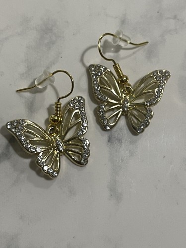 Women's Gold Tone Butterfly Earrings * New - Picture 6 of 6