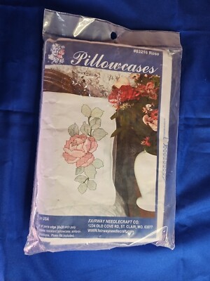 READ Fairway Needle Craft Rose 83216 Pair Pillow Cases Perle Edge Granny Core 