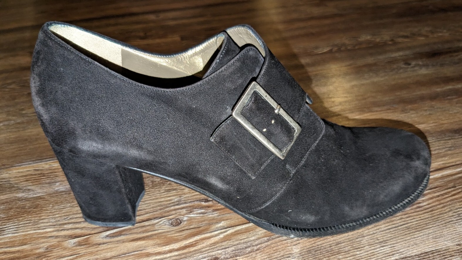 Vintage Yves Saint Laurent tacco nero pelle scamosciata fibbia taglia 11