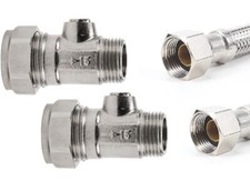 2 x BOLOFIX 15mm x 3/8" MALE IRON Flat Face ISO Valve For Flexi Tap Connector