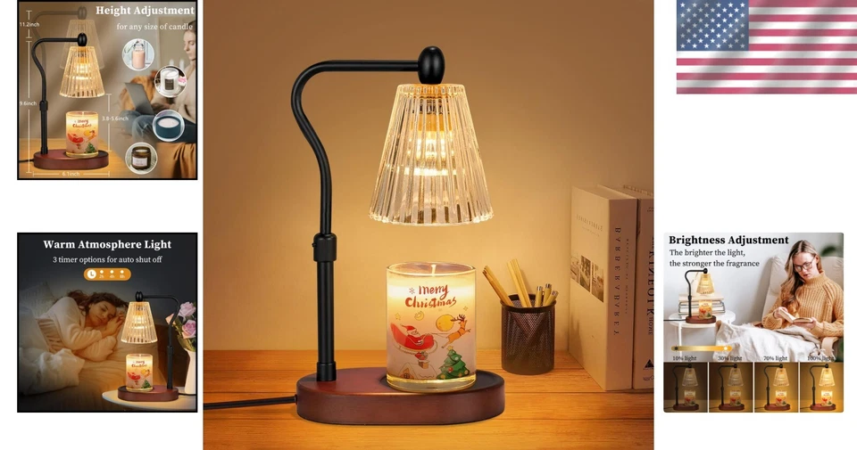 Electric Wax Warmer with Amber Shade - Adjustable Height & Candle Melter Lamp - Image 2 of 4