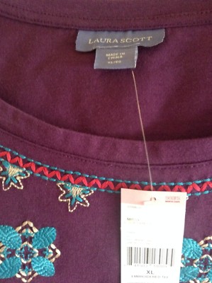 T-shirt Brodé Pour Femme Laura Scott - Taille XL - Couleur Violet - Neuf Avec étiquettes (NWT)