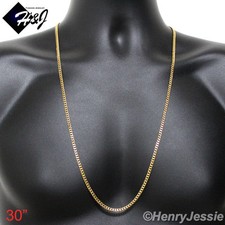 30"MEN WOMEN Stainless Steel 3mm Gold Plated Cuban Curb Link Chain Necklace