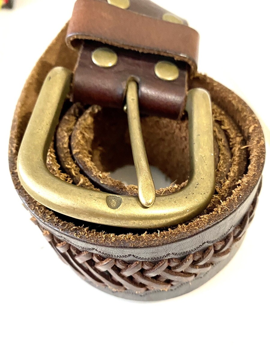 VTG Lucky Brand Boho Belt Braided Dark Brown Leather W Brass 