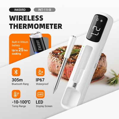 INKBIRD Wireless Meat Thermometer INT-11I-B Bluetooth BBQ Food Probe Waterproof