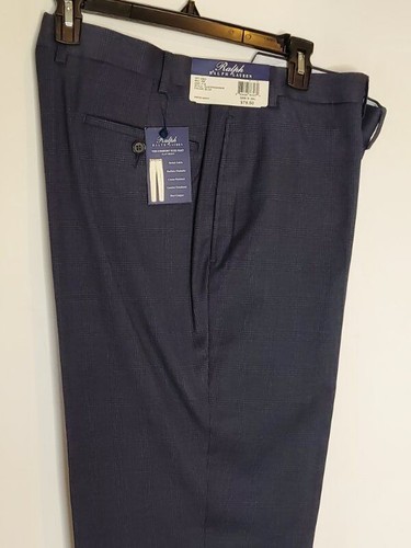 POLO RALPH LAUREN BLUE CHECKED COMFORT FLEX PANTS FLAT FRONT Sz 36WX34L NWT $79 - Picture 2 of 6
