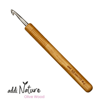 addi addiNature Häkelnadel mit hochwertigem Olivenholzgriff 15 cm 2,0 bis 8,0 mm