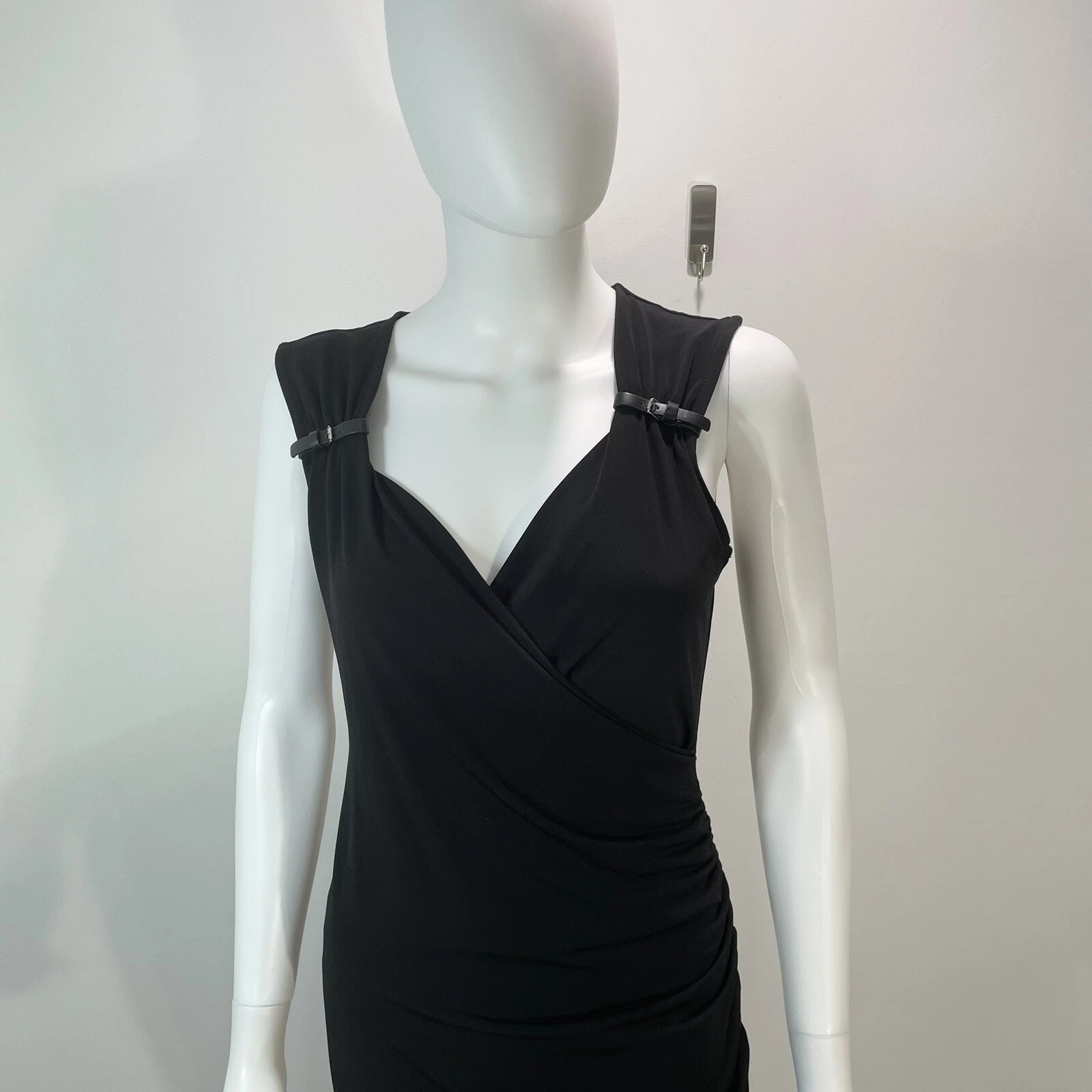 abito michael kors nero sexy aderente fibbia e increspature laterali taglia small