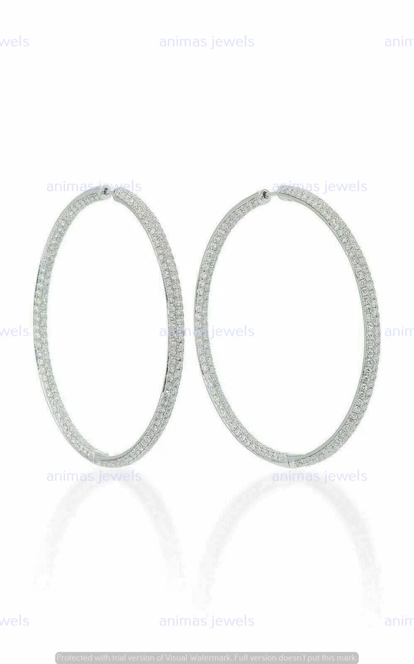 3CT Round Cut Lab Created Diamond Women's Hoop Earrings Real 925 Sterling Silver - Image 2 of 4