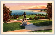 Plymouth Massachusetts Coles Hill Massasoit Statue Postcard