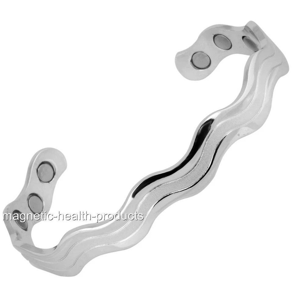 MAGNETIC HEALTH LADIES COPPER MAGNET HEALING BANGLE SILVER WAVE BRACELET ARTHRITIS PAIN RELIEF 4