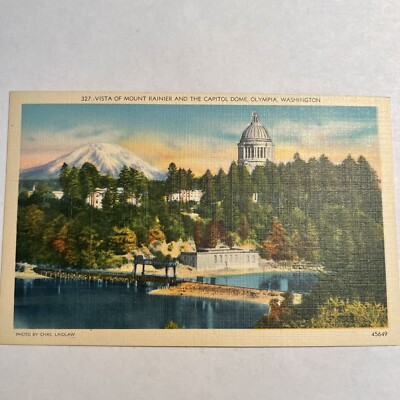 Vintage Postcard Vista Mount Rainier Capitol Dome Attraction Olympia Washington