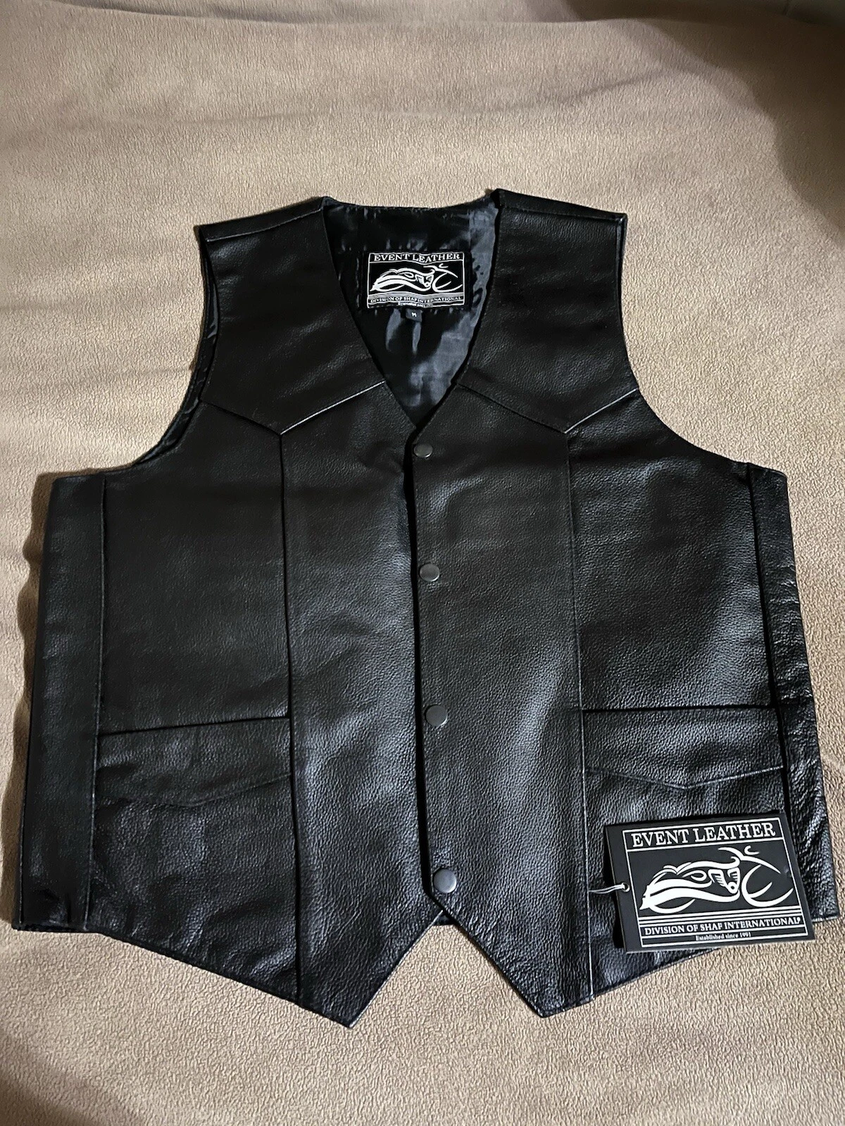 NWT Event Leather Men's Classic Black Leather Motorcycle Riding Vest Medium New