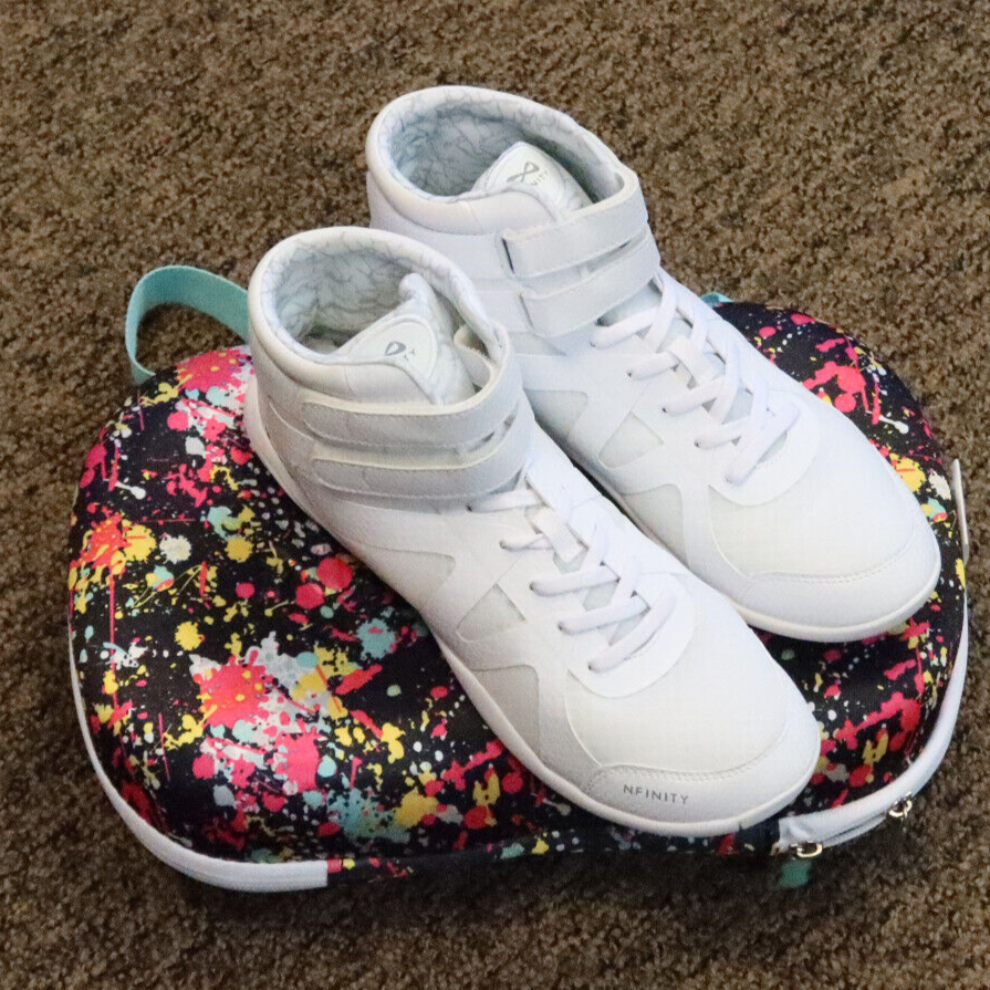Nfinity Beast Mid Top Womens Cheer Shoes Adult Size 5 with Case WHITE