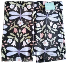Set Of 2 Same Cotton Terry Towels(16"x26") REFLECTIVE DRAGONFLIES & FLOWERS,Ritz