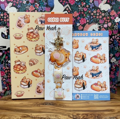 Bellu Art 3 Piece Corgi Kawaii Bundle Notebook Lanyard Stickers New Bellu_Art
